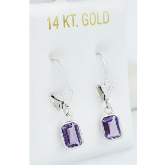 Genuine 2.88 Cts Amethyst Dangling Earring 14k White Gold
